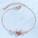 Rose Gold Reindeer Heart Bracelet for Women, Christmas Deer Antler Charm Jewellery, Adjustable Festive Gift Bracelet