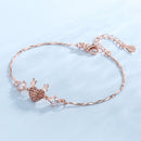 Rose Gold Reindeer Heart Bracelet for Women, Christmas Deer Antler Charm Jewellery, Adjustable Festive Gift Bracelet