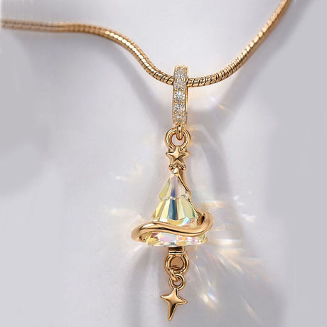 Crystal Star Witch Hat Pendant Necklace for Women, Gold Plated Celestial Charm Choker Jewellery Gift