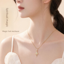 Crystal Star Witch Hat Pendant Necklace for Women, Gold Plated Celestial Charm Choker Jewellery Gift