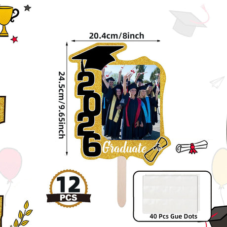 Graduate Photo Frame Fan Prop for Graduation Party (12pcs Blue), Personalized 4x6 Inch Photo Holder, Senior Photo Party Decor