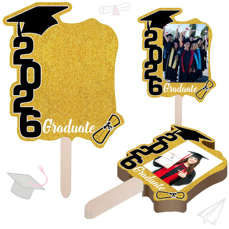 Graduate Photo Frame Fan Prop for Graduation Party (12pcs Green), Personalized 4x6 Inch Photo Holder, Senior Photo Party Decor