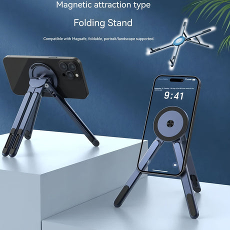 Grayish blue Foldable Magnetic Phone & Tablet Stand Aluminium Alloy Laptop Holder Adjustable Desktop Stand for Mobile Phone, Tablet and Notebook