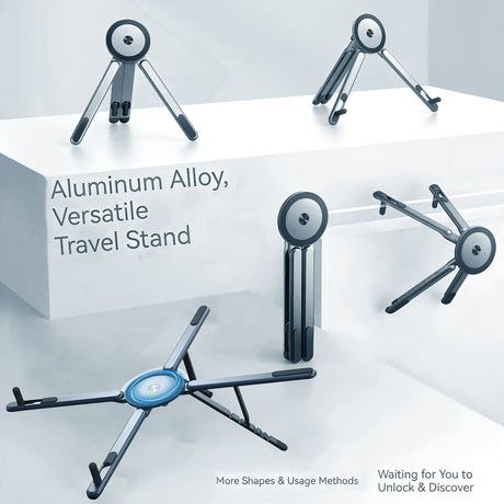 Grayish blue Foldable Magnetic Phone & Tablet Stand Aluminium Alloy Laptop Holder Adjustable Desktop Stand for Mobile Phone, Tablet and Notebook