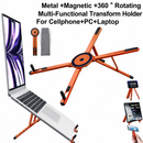 Orange Foldable Magnetic Phone & Tablet Stand Aluminium Alloy Laptop Holder Adjustable Desktop Stand for Mobile Phone, Tablet and Notebook