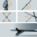 Gray Foldable Magnetic Phone & Tablet Stand Aluminium Alloy Laptop Holder Adjustable Desktop Stand for Mobile Phone, Tablet and Notebook