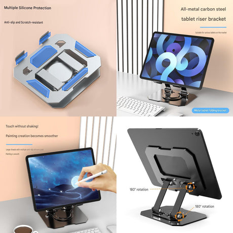 Study Focus Timer (Red) and Foldable Metal Tablet Stand (Black) Set, Mechanical Countdown Timer with Adjustable Aluminium Alloy Device Holder