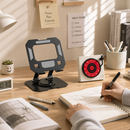 Study Focus Timer (White) and Foldable Metal Tablet Stand (Black) Set, Mechanical Countdown Timer with Adjustable Aluminium Alloy Device Holder