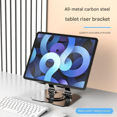 Black Adjustable Aluminium Alloy Tablet Stand with 360° Rotation, Foldable Metal Desk Holder for iPad, Tablets, E-Readers and Smartphones