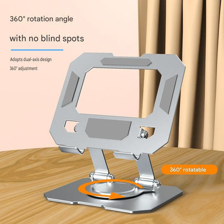 Silver Adjustable Aluminium Alloy Tablet Stand with 360° Rotation, Foldable Metal Desk Holder for iPad, Tablets, E-Readers and Smartphones