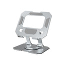 Silver Adjustable Aluminium Alloy Tablet Stand with 360° Rotation, Foldable Metal Desk Holder for iPad, Tablets, E-Readers and Smartphones