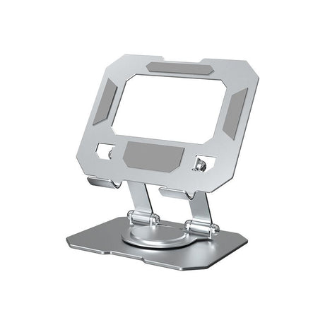 Silver Adjustable Aluminium Alloy Tablet Stand with 360° Rotation, Foldable Metal Desk Holder for iPad, Tablets, E-Readers and Smartphones