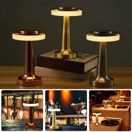 Bronze Rechargeable UFO Table Lamp Touch Control LED Bedside Night Light, Cordless Mushroom Desk Lamp for Bedroom Living Room Restaurant Bar Camping