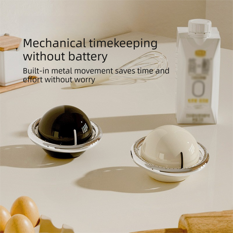 Black Retro Planet Mechanical Kitchen Timer Magnetic Countdown Clock Battery-Free Metal Core Loud Alarm for Cooking Study