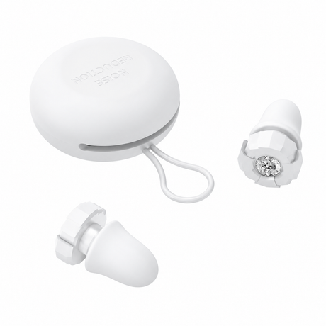 White Luxury Diamond-Encrusted Noise Reduction Earplugs with Anti-Lost Lanyard - Soft Silicone Sleep & Study Ear Plugs for Comfortable Silence