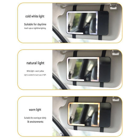 White LED Car Sun Visor Makeup Mirror with 5x Magnification & Touch Lighting - Rechargeable Vanity Mirror for Travel & Daily Use
