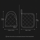 Black Heat Resistant Oven Mitts Set 1 Pair and 4 Pot Holders Quilted Cotton Kitchen Heat Protection Gloves and Pads Silver Coated Non Slip Baking Cooking Kitchen Accessories