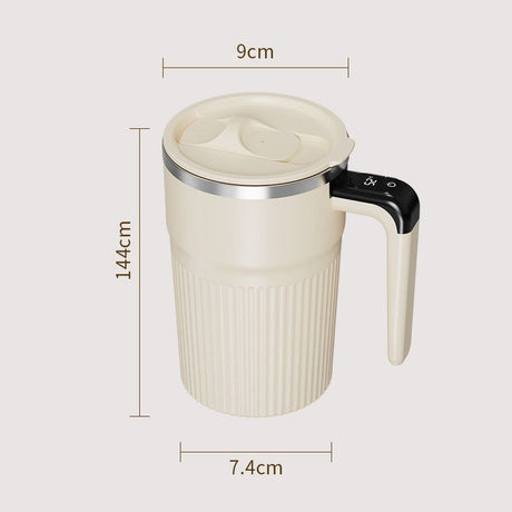 Green Self Stirring Coffee Mug Electric Temperature Display Cup 14.4cm (5.67in) Stainless Steel Insulated Travel Mug with 3-Piece Stainless Steel Straw Set for Coffee Milk Protein Shakes