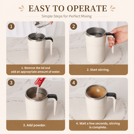 White Electric Self Stirring Mug with Temperature Display Type-C Rechargeable Insulated Coffee Mixing Cup Portable Magnetic Stirring Mug for Coffee Milk Protein Shake Home Office Use