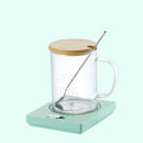 Green Coffee Mug Warmer Set with Glass Mug and Lid USB Powered 13W Constant Temperature Heating Coaster Approx 45C for Office Home Gift Use