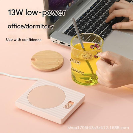 Green Coffee Mug Warmer Set with Glass Mug and Lid USB Powered 13W Constant Temperature Heating Coaster Approx 45C for Office Home Gift Use