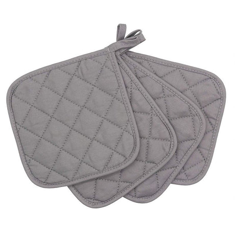 4 Pack Heat Resistant Pot Holders - Grey Cotton Silver Coated Quilted Kitchen Heat Pads Non Slip Oven Mats 18x18cm Baking Cooking Microwave Use Durable Thermal Protection