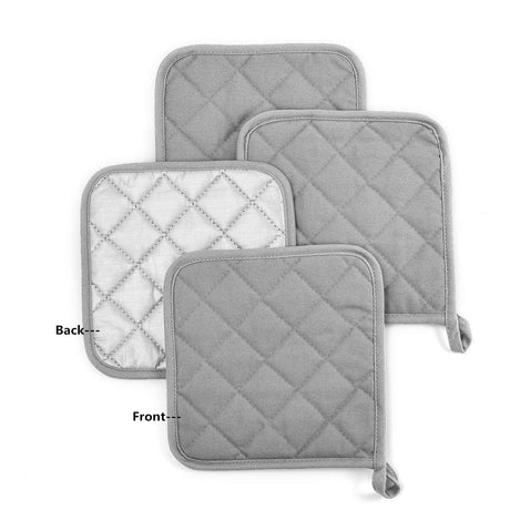 4 Pack Heat Resistant Pot Holders - Green Cotton Silver Coated Quilted Kitchen Heat Pads Non Slip Oven Mats 18x18cm Baking Cooking Microwave Use Durable Thermal Protection