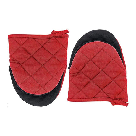 Red Heat Resistant Oven Mitts Set of 2 - Neoprene Cotton Insulated Kitchen Gloves, 500F Heat Protection, Non Slip Silicone Grip for Baking, Cooking, Microwave and Oven Use