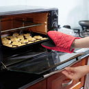 Black Heat Resistant Oven Mitts Set of 2 - Neoprene Cotton Insulated Kitchen Gloves, 500F Heat Protection, Non Slip Silicone Grip for Baking, Cooking, Microwave and Oven Use