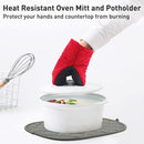 Black Heat Resistant Oven Mitts Set of 2 - Neoprene Cotton Insulated Kitchen Gloves, 500F Heat Protection, Non Slip Silicone Grip for Baking, Cooking, Microwave and Oven Use