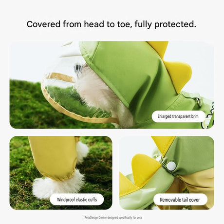 Blue Dog Raincoat Dinosaur Hooded Waterproof Jacket 5XL Size with Leash Hole Removable Tail Cover Full Body Coverage Pet Rain Coat for Outdoor Walking Large Dogs