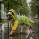 Green Dog Raincoat Dinosaur Hooded Waterproof Jacket 4XL Size with Leash Hole Removable Tail Cover Full Body Coverage Pet Rain Coat for Outdoor Walking Large Dogs
