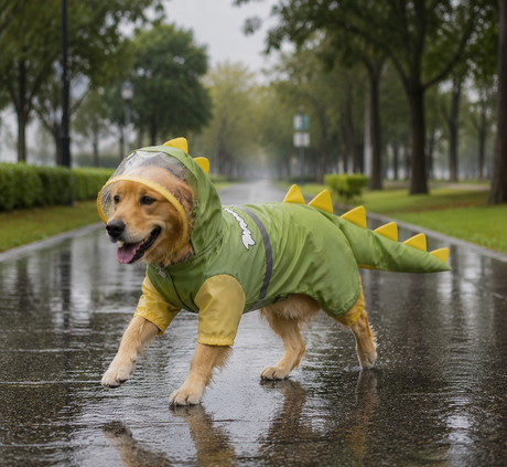 Green Dog Raincoat Dinosaur Hooded Waterproof Jacket 6XL Size with Leash Hole Removable Tail Cover Full Body Coverage Pet Rain Coat for Outdoor Walking Large Dogs