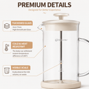 Manual Milk Frother Glass Mug 450ml Hand Press Coffee Foamer Stainless Steel Filter Barista Style Milk Foam Maker for Home Coffee Latte Cappuccino