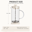 Manual Milk Frother Glass Mug 450ml Hand Press Coffee Foamer Stainless Steel Filter Barista Style Milk Foam Maker for Home Coffee Latte Cappuccino