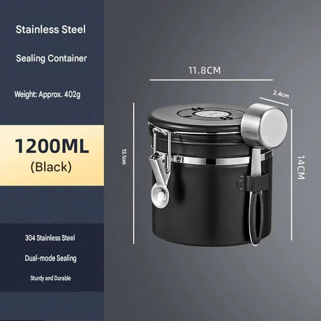 White 304 Stainless Steel Airtight Coffee Canister 1200ml Vacuum Seal Storage Jar with Date Tracker & Measuring Scoop for Coffee Beans Tea Storage