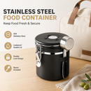 Black 304 Stainless Steel Airtight Coffee Canister 1500ml Vacuum Seal Storage Jar with Date Tracker & Measuring Scoop for Coffee Beans Tea Storage