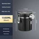 Black 304 Stainless Steel Airtight Coffee Canister 1500ml Vacuum Seal Storage Jar with Date Tracker & Measuring Scoop for Coffee Beans Tea Storage