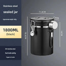 Black 304 Stainless Steel Airtight Coffee Canister 1800ml Vacuum Seal Storage Jar with Date Tracker & Measuring Scoop for Coffee Beans Tea Storage