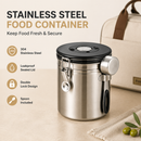 Silver 304 Stainless Steel Airtight Coffee Canister 1500ml Vacuum Seal Storage Jar with Date Tracker & Measuring Scoop for Coffee Beans Tea Storage