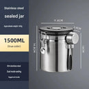 Silver 304 Stainless Steel Airtight Coffee Canister 1500ml Vacuum Seal Storage Jar with Date Tracker & Measuring Scoop for Coffee Beans Tea Storage