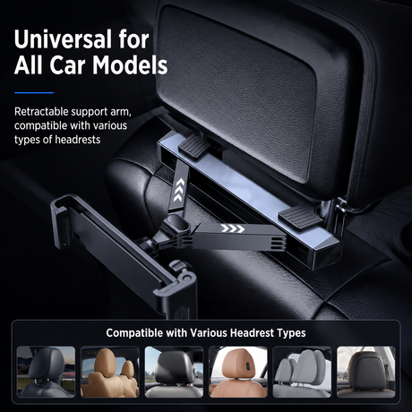 360° Rotating Car Back Seat Tablet & Phone Holder – Adjustable Headrest Mount for 4.7–12.9 Inch Devices, Universal Car Rear Entertainment Stand