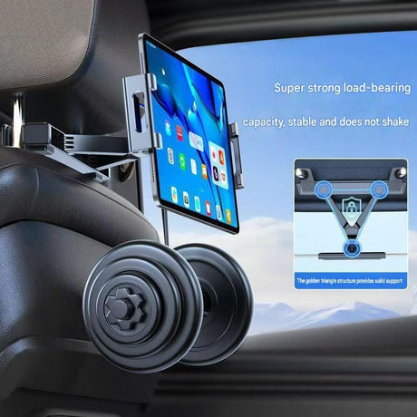 360° Rotating Car Back Seat Tablet & Phone Holder – Adjustable Headrest Mount for 4.7–12.9 Inch Devices, Universal Car Rear Entertainment Stand