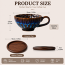Blue Handmade Ceramic Coffee Cup Set with Walnut Coaster – Kiln-Glazed Espresso Mug 180ml, Premium Coffee & Tea Cup Gift Set