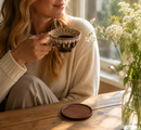 Brown and white Handmade Ceramic Coffee Cup Set with Walnut Coaster – Kiln-Glazed Espresso Mug 180ml, Premium Coffee & Tea Cup Gift Set