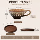 Brown and white Handmade Ceramic Coffee Cup Set with Walnut Coaster – Kiln-Glazed Espresso Mug 180ml, Premium Coffee & Tea Cup Gift Set