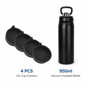 950ml Insulated Stainless Steel Bottle with 4PCS Silicone Anti-Slip Car Cup Coasters – Leakproof Travel Drink Set for Car & Home Use