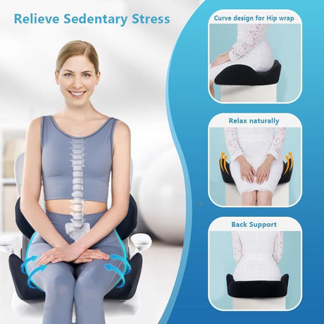 Memory Foam Seat Cushion & Lumbar Support Pillow Set – Ergonomic Office Chair & Car Seat Pad for Lower Back Pain Relief, Hip & Back Comfort