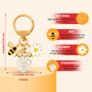 Crystal White Strawberry Bee Daisy Keychain - Gold Metal Ring with Rhinestone Fruit Charm, Cute Bag Accessory for Women and Girls
