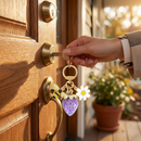 Solid Purple Strawberry Bee Daisy Keychain - Gold Metal Ring with Rhinestone Fruit Charm, Cute Bag Accessory for Women and Girls